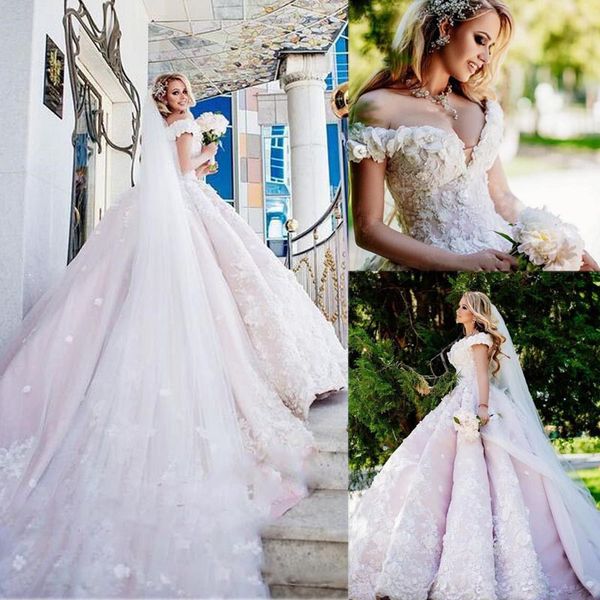 2020 new ball gown wedding dresses off the shoulder cathedral train 3d floral lace appliques bridal gown graden vestido de noiva custom made, White
2020 new ball gown wedding dresses off the shoulder cathedral train 3d floral lace appliques bridal gown graden vestido de noiva custom made, White