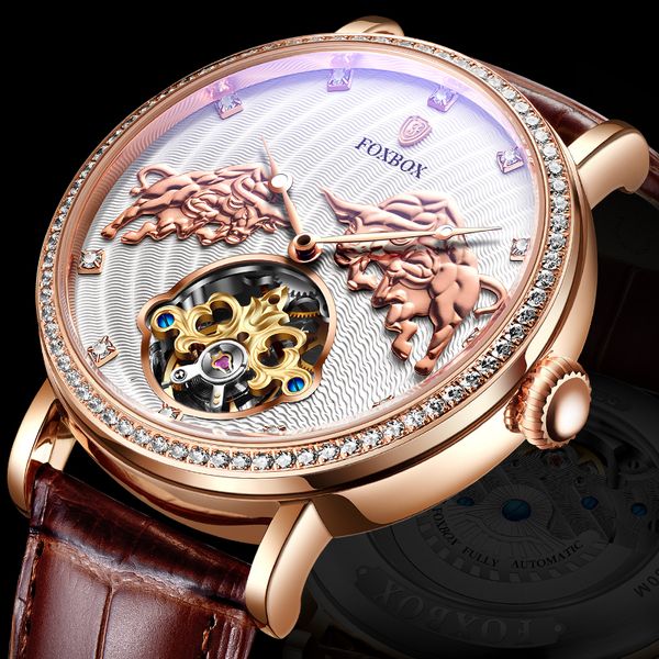 foxbox brand 3d bullfighting classic mens retro watches automatic mechanical watch genuine leather waterproof tourbillon clock, Silver
foxbox brand 3d bullfighting classic mens retro watches automatic mechanical watch genuine leather waterproof tourbillon clock, Silver