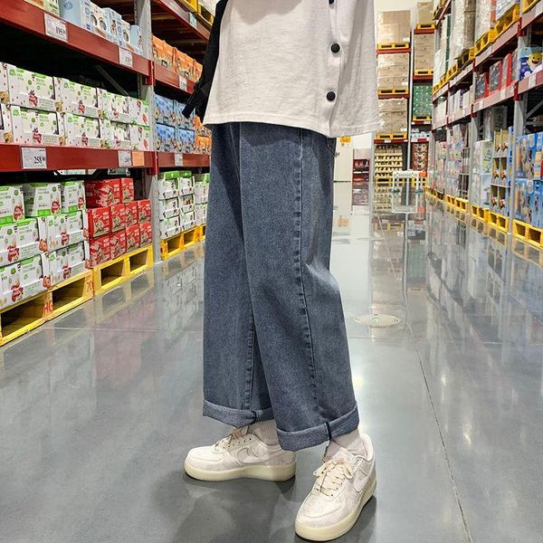 men's solid color thick jeans korean fashion loose harajuku streetwear straight leg pants wide leg pants men ankle-length, Blue
men's solid color thick jeans korean fashion loose harajuku streetwear straight leg pants wide leg pants men ankle-length, Blue
