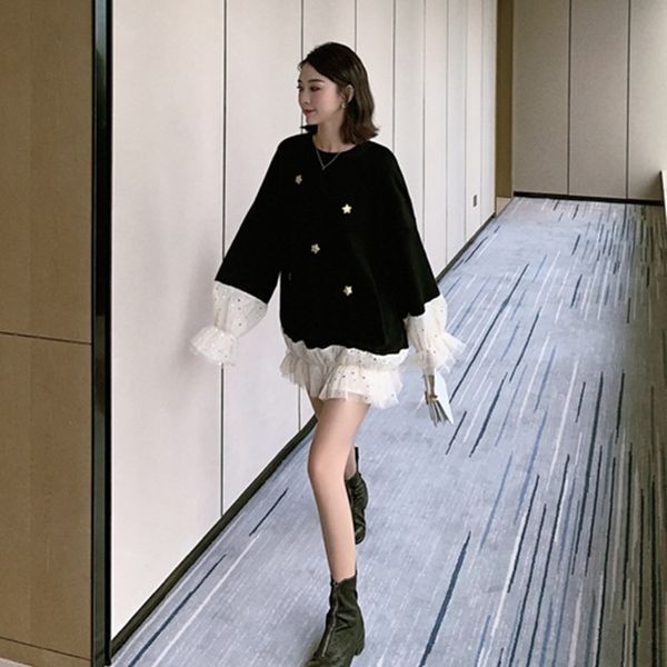 pqbya autumn and women's 2020 new loose korean mid sweater long black splicing fake two piece long sleeve style sweater winter thin u
pqbya autumn and women's 2020 new loose korean mid sweater long black splicing fake two piece long sleeve style sweater winter thin u