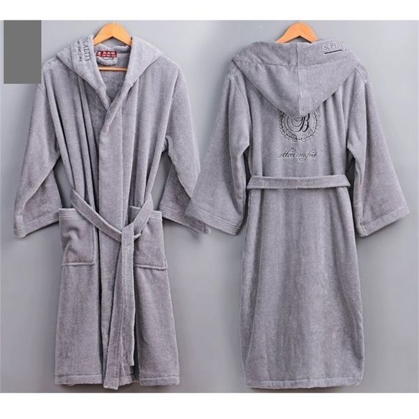 autumn winter thick pure cotton plain color bathrobes embroidery robe long-sleeve absorbent terry bathrobe hooded pijamas y200429, Black;red
autumn winter thick pure cotton plain color bathrobes embroidery robe long-sleeve absorbent terry bathrobe hooded pijamas y200429, Black;red