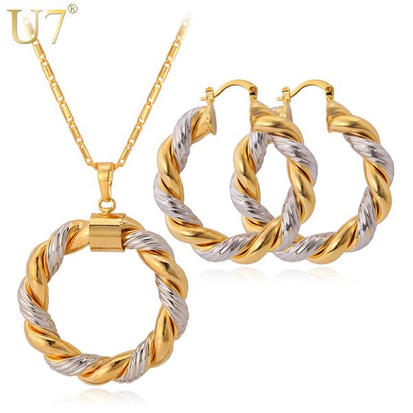 u7 u7 two tone gold plated pendant necklace & big round hoop earrings women jewelry sets s544 200923, Silver
u7 u7 two tone gold plated pendant necklace & big round hoop earrings women jewelry sets s544 200923, Silver
