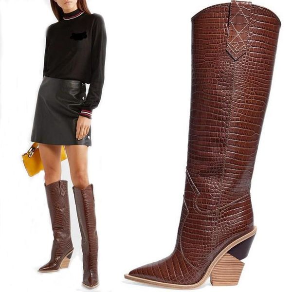 fashion runway knee-high boots women slip-on leather chunky wedges boots pointed toe western cowboy winter shoes women, Black
fashion runway knee-high boots women slip-on leather chunky wedges boots pointed toe western cowboy winter shoes women, Black