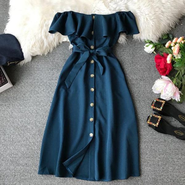 summer women dress vacation style slash neck front door ban button plus size vestidos waist strap strapless dress1, Black;gray
summer women dress vacation style slash neck front door ban button plus size vestidos waist strap strapless dress1, Black;gray