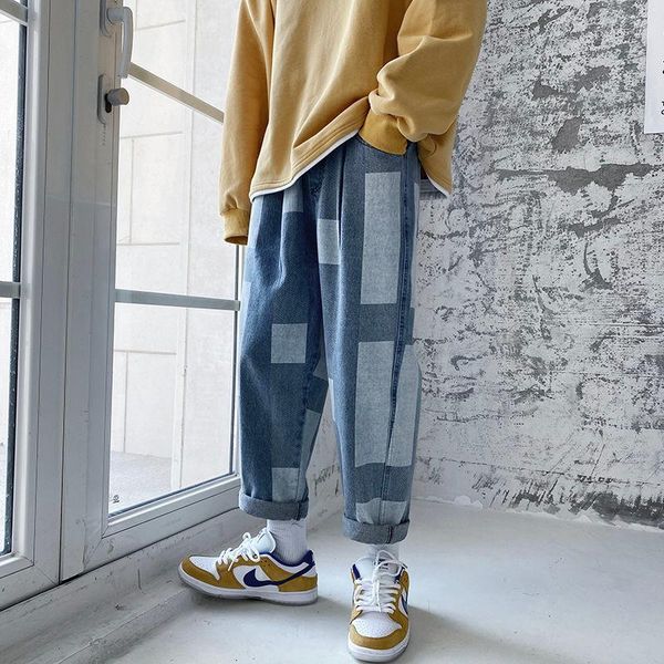 men's jeans carrot pants nine-point elastic waist printed square casual sports washed loose male denim trousers four seasons, Blue
men's jeans carrot pants nine-point elastic waist printed square casual sports washed loose male denim trousers four seasons, Blue