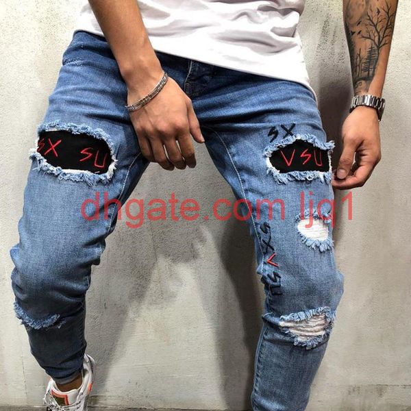 mens designer patches panelled jeans male stretch skinny hole pencil pants fashion homme street style jeans, Blue
mens designer patches panelled jeans male stretch skinny hole pencil pants fashion homme street style jeans, Blue
