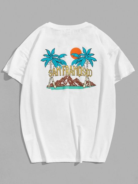 men letter & tropical print tee o7pt#, White;black 
men letter & tropical print tee o7pt#, White;black