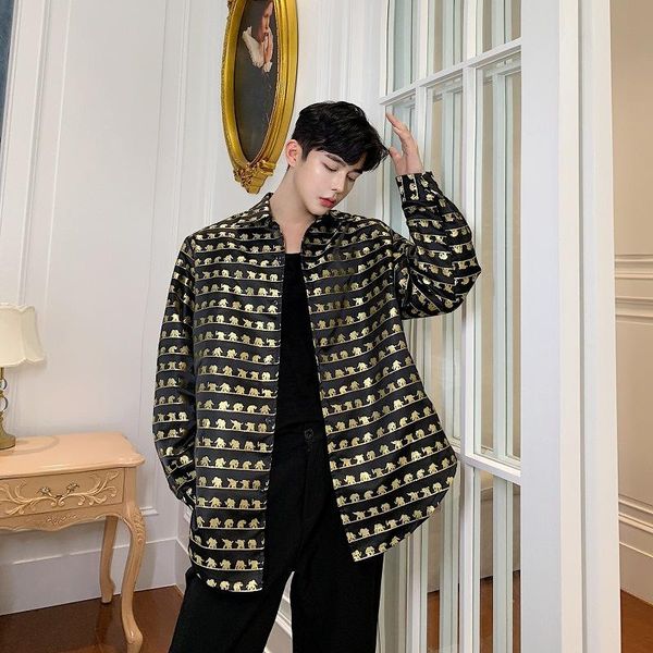 men's casual shirts plus size loose oversized long sleeve gold elephant printed shirt men blouse streetwear hip hop tee japanese fashio, White;black
men's casual shirts plus size loose oversized long sleeve gold elephant printed shirt men blouse streetwear hip hop tee japanese fashio, White;black