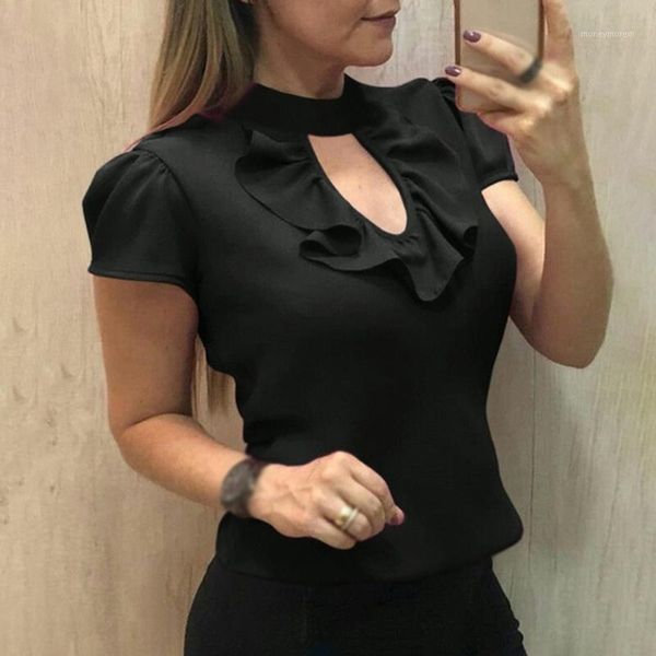 2019 summer women office lady blouses fashionshort sleeve ruffle shirt elegant o-neck hollow out shirts1, White
2019 summer women office lady blouses fashionshort sleeve ruffle shirt elegant o-neck hollow out shirts1, White