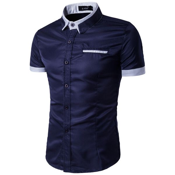 new men's brand business slim european fashion stitching solid color casual short-sleeved shirt, White;black
new men's brand business slim european fashion stitching solid color casual short-sleeved shirt, White;black