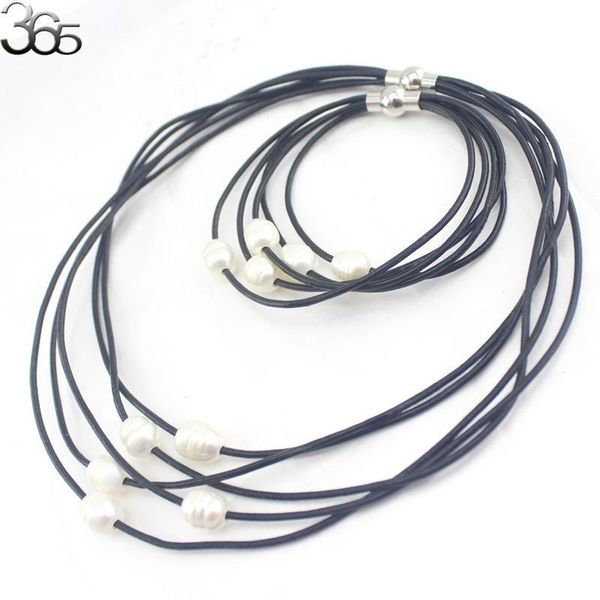 gift packed multi-strand 100% genuine leather cord natural pearl necklace bracelet jewelry set 17" 8, Silver
gift packed multi-strand 100% genuine leather cord natural pearl necklace bracelet jewelry set 17" 8, Silver
