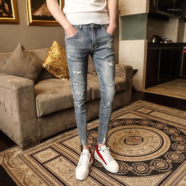 korean version of the trend personality hole jeans men's autumn new youth slim feet pants cut rotten pants1, Blue
korean version of the trend personality hole jeans men's autumn new youth slim feet pants cut rotten pants1, Blue