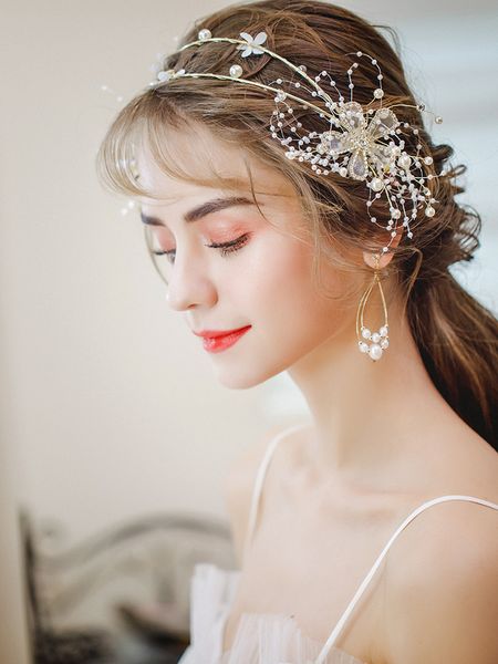 bridal headdress korean 2020 new handmade earring set crown knot wedding toast dress hair accessories, Silver
bridal headdress korean 2020 new handmade earring set crown knot wedding toast dress hair accessories, Silver