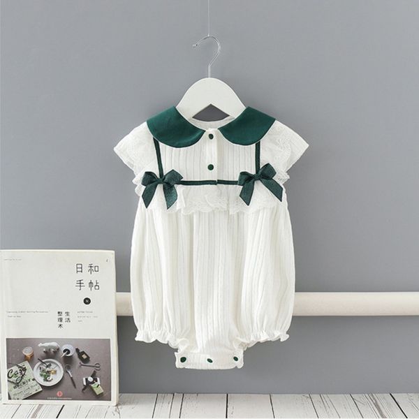 wholesale 2021 new summer girls bodysuits short sleeve green bow princess cotton romper baby girl clothes e9206, Blue
wholesale 2021 new summer girls bodysuits short sleeve green bow princess cotton romper baby girl clothes e9206, Blue