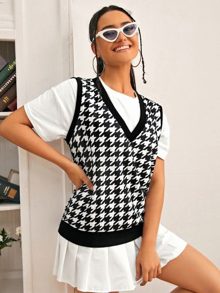 houndstooth print tank without dress m8ay#, White