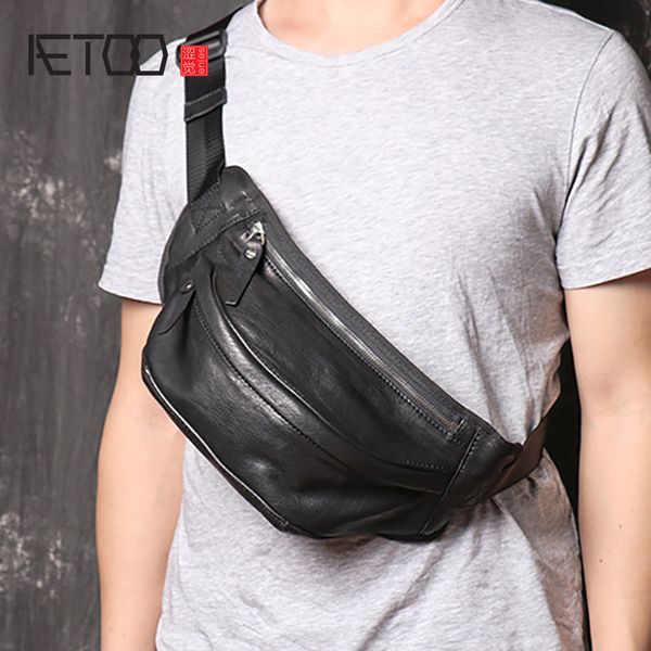 hbp aetoo men's leather multi-purpose chest bag, plant tanning leather shoulder bag, high-capacity cowhide sloping bag.