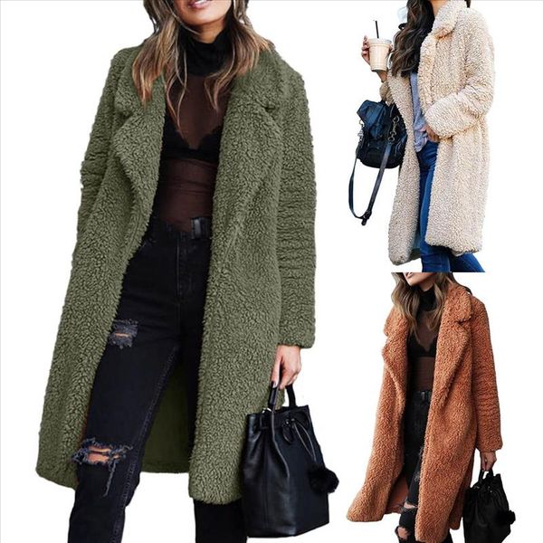 fashion women winter thicken plush lapel solid color long sleeve warm cardigan midi coat polyester fiber spandex womens coat, Black
fashion women winter thicken plush lapel solid color long sleeve warm cardigan midi coat polyester fiber spandex womens coat, Black