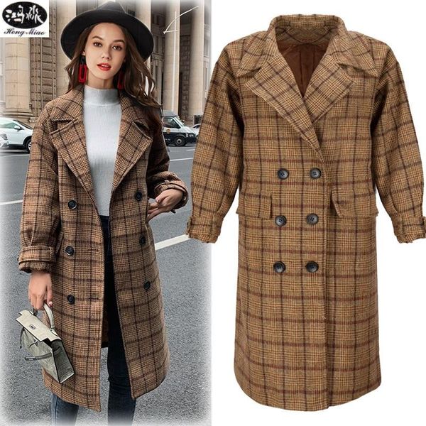 women's wool & blends hongmiao 2021 fashion europe and the united states winter long knee-length plaid woolen coat loose cloth warm, Black
women's wool & blends hongmiao 2021 fashion europe and the united states winter long knee-length plaid woolen coat loose cloth warm, Black