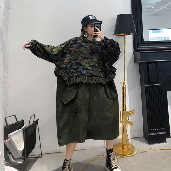 long sleeve 2020 new spring and dress autumn large women's dress fat mm covered belly camouflage stitched velvet skirt zihzl, Black;gray
long sleeve 2020 new spring and dress autumn large women's dress fat mm covered belly camouflage stitched velvet skirt zihzl, Black;gray