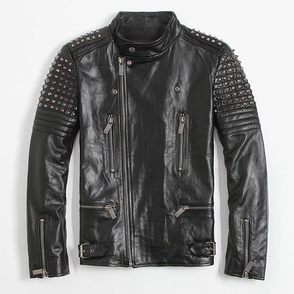 men's leather & faux winter autumn genuine jacket men streetweaar real sheepskin coat man moto biker vintage cow jackets 1665, Black
men's leather & faux winter autumn genuine jacket men streetweaar real sheepskin coat man moto biker vintage cow jackets 1665, Black