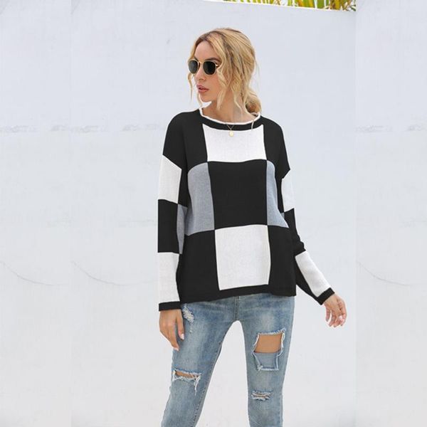 women's sweaters knit pullover sweater women classic big plaid black white o neck long sleeve casual loose knitted autumn/winter, White;black
women's sweaters knit pullover sweater women classic big plaid black white o neck long sleeve casual loose knitted autumn/winter, White;black