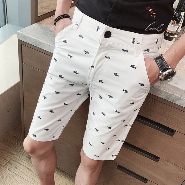 printed capris summer pants youth men's straight casual shorts, White;black
printed capris summer pants youth men's straight casual shorts, White;black