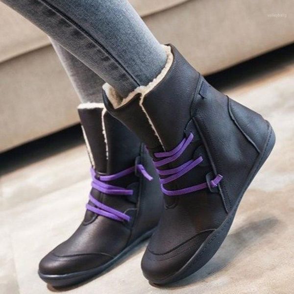 women's fashion casual round toe retro mid calf ankle boots flat with shoes1, Black