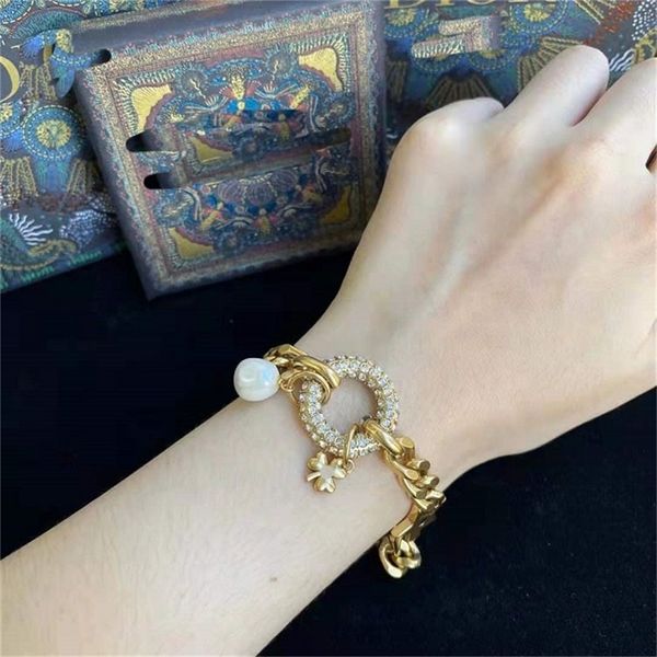 87% off wholesale shop new bracelet pearl hanging brass circle diamond flower five pointed star chain bracelet, Black