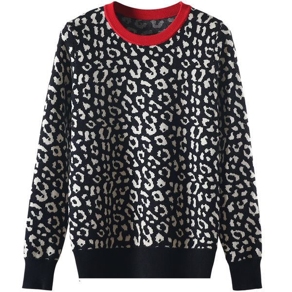 2021 new runway autumn leopard sweaters long-sleeved contrast crewneck jumpers sweter mujer 39y9, White;black
2021 new runway autumn leopard sweaters long-sleeved contrast crewneck jumpers sweter mujer 39y9, White;black