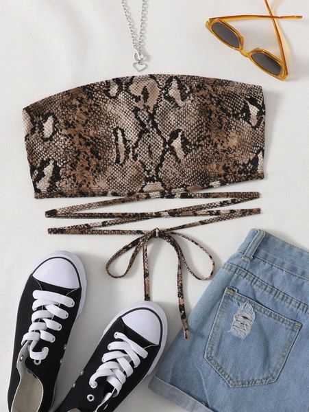 crisscross tie detail snakeskin tube 27kd#, White 
crisscross tie detail snakeskin tube 27kd#, White