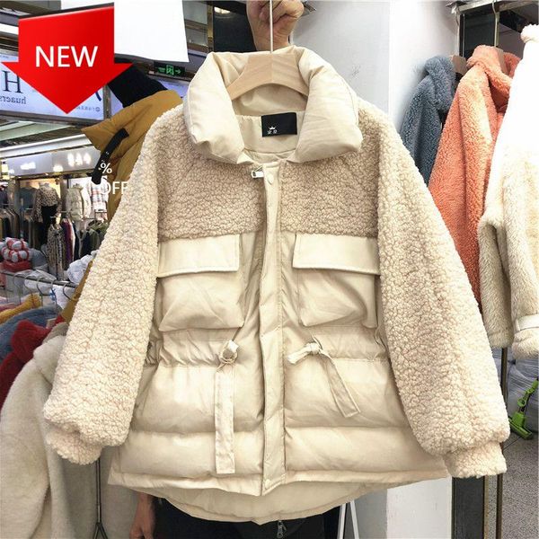 cotton jacket quilted jacket winter loose drawstring waist cotton female lamb hair stitching down, Black
cotton jacket quilted jacket winter loose drawstring waist cotton female lamb hair stitching down, Black