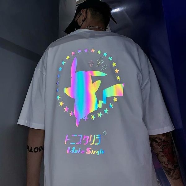 reflective pattern print short sleeve t-shirt men's fashion label loose couple ins fluorescent half couple wear glowing luminous sleeve, Blue
reflective pattern print short sleeve t-shirt men's fashion label loose couple ins fluorescent half couple wear glowing luminous sleeve, Blue
