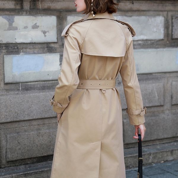 early autumn europe and the united states metal double-breasted loose cotton lapel casual women's long windbreaker 201030, Tan;black
early autumn europe and the united states metal double-breasted loose cotton lapel casual women's long windbreaker 201030, Tan;black