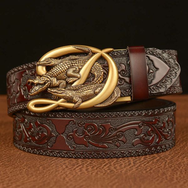 crocodile automatic buckle men's genuine leather fashion personalized carved jeans belt, Black;brown
crocodile automatic buckle men's genuine leather fashion personalized carved jeans belt, Black;brown
