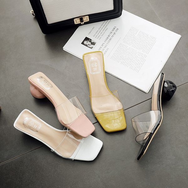 2021 new will see thick transparent heels women's nice slippers uhzy, Black 
2021 new will see thick transparent heels women's nice slippers uhzy, Black