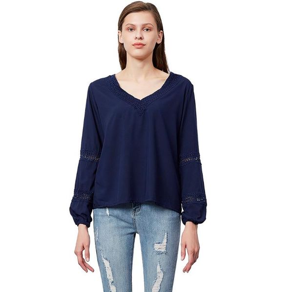 women's blouses & shirts ladies v-neck shirt long sleeve casual spring and autumn hollow pullover top, White
women's blouses & shirts ladies v-neck shirt long sleeve casual spring and autumn hollow pullover top, White