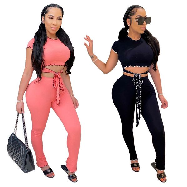 solid color screw edge bandge 2pcs suits summer womens designer tracksuits ladies clothing pants set, Gray
solid color screw edge bandge 2pcs suits summer womens designer tracksuits ladies clothing pants set, Gray