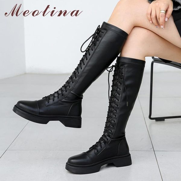 meotina real leather platform mid heel motorcycle boots women long boots shoes lace up block heels knee high autumn winter1, Black
meotina real leather platform mid heel motorcycle boots women long boots shoes lace up block heels knee high autumn winter1, Black