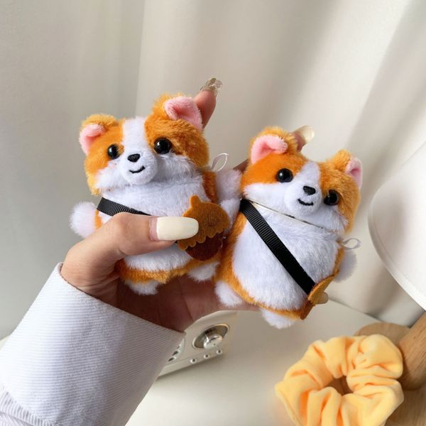 cartoon corgi dog 3d cute plush toy 3d earphone case protect for airpods 1 2 case with keychain accessories coque for air pods 2