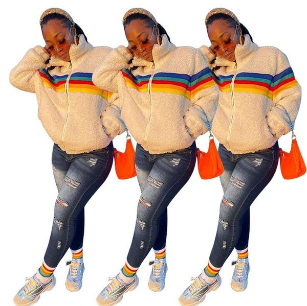 women berber fleece coat jackets rainbow striped lamb fleeced zipper jacket coats sherpa sweater blouse thicken warm for ladies e122903, White
women berber fleece coat jackets rainbow striped lamb fleeced zipper jacket coats sherpa sweater blouse thicken warm for ladies e122903, White