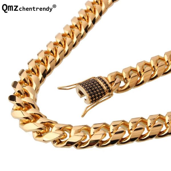 chains trendy 15mm men cuban miami chain necklace stainless steel black cz clasp bling iced out gold hip hop casting, Silver
chains trendy 15mm men cuban miami chain necklace stainless steel black cz clasp bling iced out gold hip hop casting, Silver