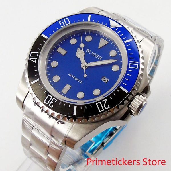 blue dial black blue ceramic rotating bezel 44mm date bliger automatic movement wristwatch1, Slivery;brown
blue dial black blue ceramic rotating bezel 44mm date bliger automatic movement wristwatch1, Slivery;brown