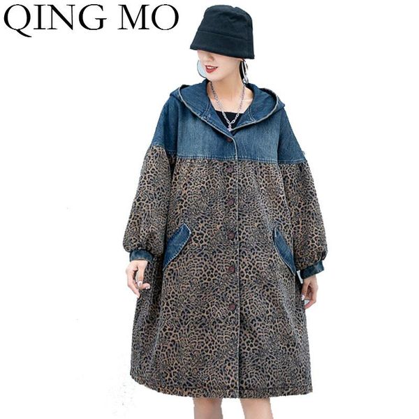 women's down & parkas qing mo hooded women leopard paraks denim patchwork female streetwear loose 2021 winter zqy5704, Black
women's down & parkas qing mo hooded women leopard paraks denim patchwork female streetwear loose 2021 winter zqy5704, Black