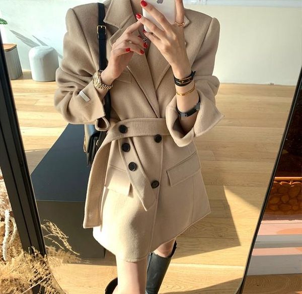 women's wool & blends 2021 autumn winter simple full sleeve thick warm woolen coat korea style chic trend feminino, Black
women's wool & blends 2021 autumn winter simple full sleeve thick warm woolen coat korea style chic trend feminino, Black