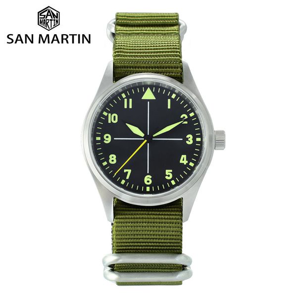 san martin stainless steel pilot men's automatic mechanical watch luminous waterproof nato nylon sapphire t200324, Slivery;brown
san martin stainless steel pilot men's automatic mechanical watch luminous waterproof nato nylon sapphire t200324, Slivery;brown
