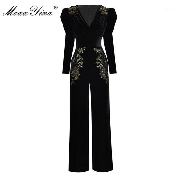moaayina spring summer designer jumpsuits women's v-neck long sleeve gold line embroidery velvet jumpsuits1, Black;white
moaayina spring summer designer jumpsuits women's v-neck long sleeve gold line embroidery velvet jumpsuits1, Black;white