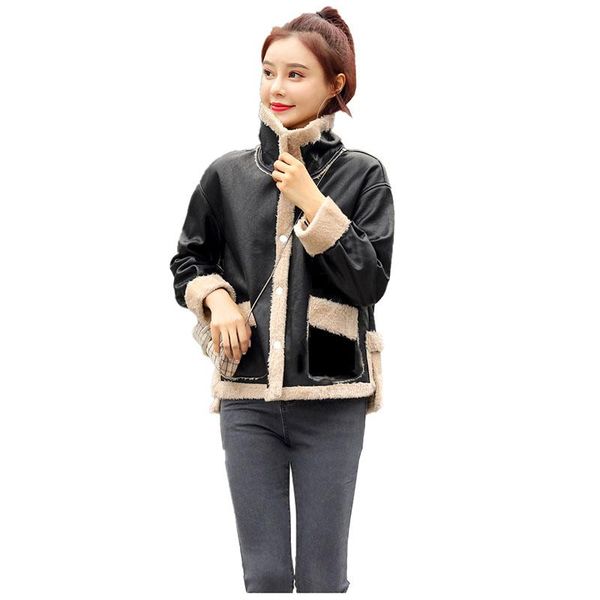 women's leather jacket 2020 new lambskin korean stitching fashion fur all-in-one thick warm loose pilot jacket xx1, Black
women's leather jacket 2020 new lambskin korean stitching fashion fur all-in-one thick warm loose pilot jacket xx1, Black
