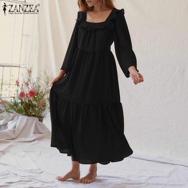female solid lace up kaftan zanzea spring square collar robe party holiday elegant ruffle vestido womens fashion long maxi dress, Black;gray
female solid lace up kaftan zanzea spring square collar robe party holiday elegant ruffle vestido womens fashion long maxi dress, Black;gray