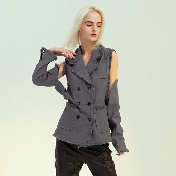 spring autumn women clothes frayed off-the-shoulder double breasted blazers suit sleeves and gray splice long sleeve jacket coat, White;black
spring autumn women clothes frayed off-the-shoulder double breasted blazers suit sleeves and gray splice long sleeve jacket coat, White;black