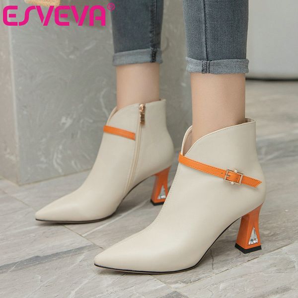 esveva 2021 mixed color zipper pointed toe square heel pu leather ankle boots women boots shoes western style size 34-43, Black
esveva 2021 mixed color zipper pointed toe square heel pu leather ankle boots women boots shoes western style size 34-43, Black